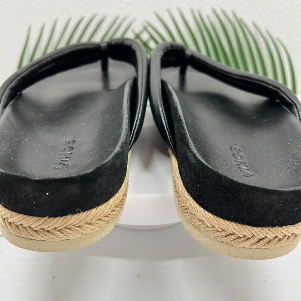 Vince Black Leather Open Round Toe Espadrille Platform Sandals Size 9.5M NWOB